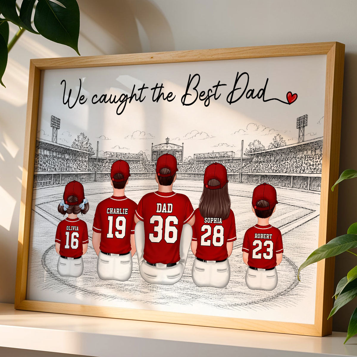 Sketch Style Baseball Family Daddy's Dream Team - Personalized Poster - Father's Day Gift For Dad, Husband