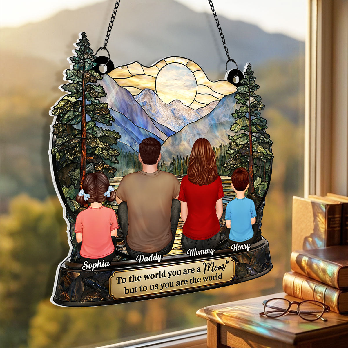 Mom to Us You Are the World - Personalized Acrylic Window Hanging Suncatcher - Heartfelt Mother's Day Gift for Mom, Wife