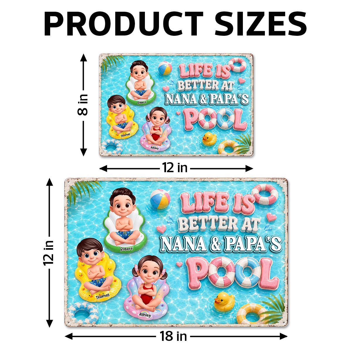 Pastel Life Is Better At Pool - Personalized Metal Sign - Gift For Grandparents, Summer Outdoor Pool, Porch, Patio, Bar Decoration