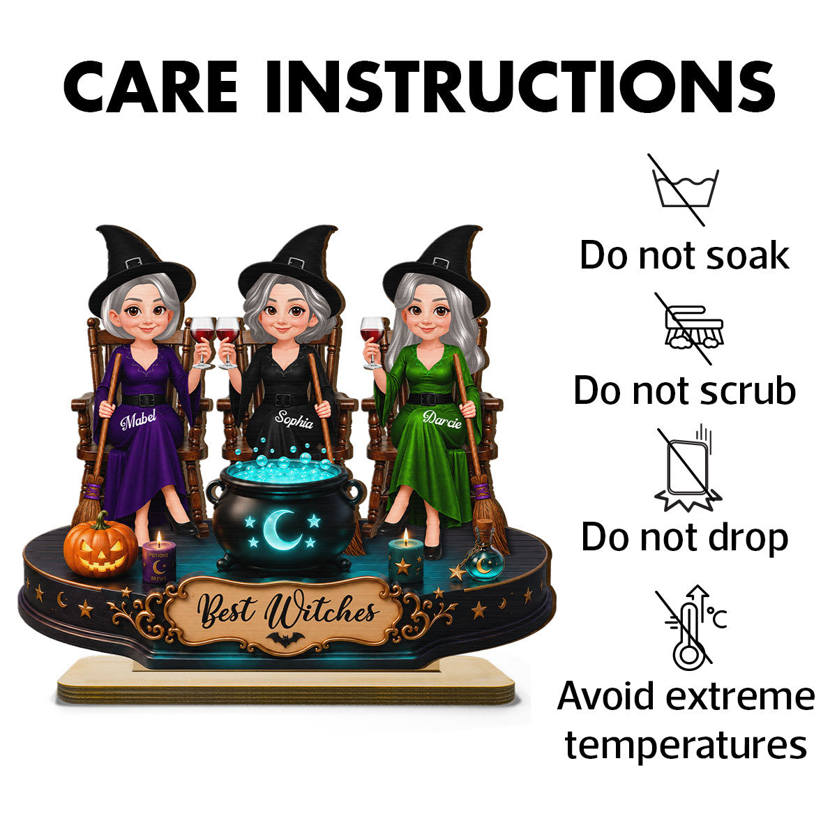 Besties Sisters Witches 2D Flat - Personalized Wooden Plaque - Halloween Decoration