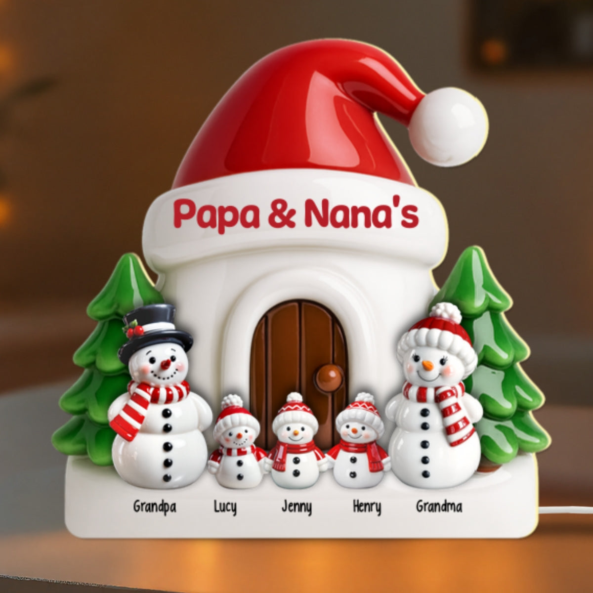 3D Effect Christmas Snowmen At Grandparents' House - Personalized Light Box - Christmas Decor For Grandma, Grandpa, Family