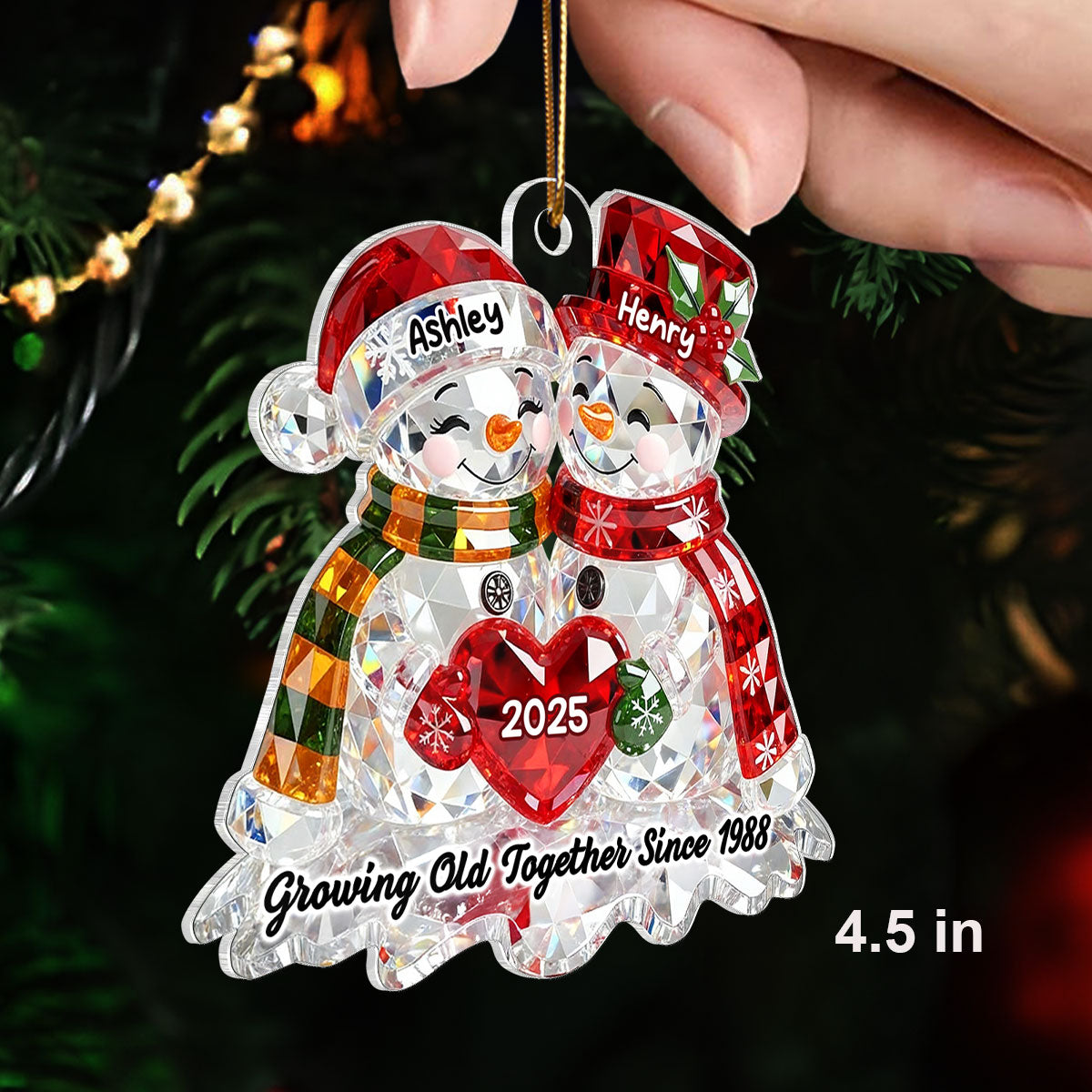 Snowman Couple 3D Crystal Effect - Personalized Acrylic Ornament - Christmas Gift for Couple