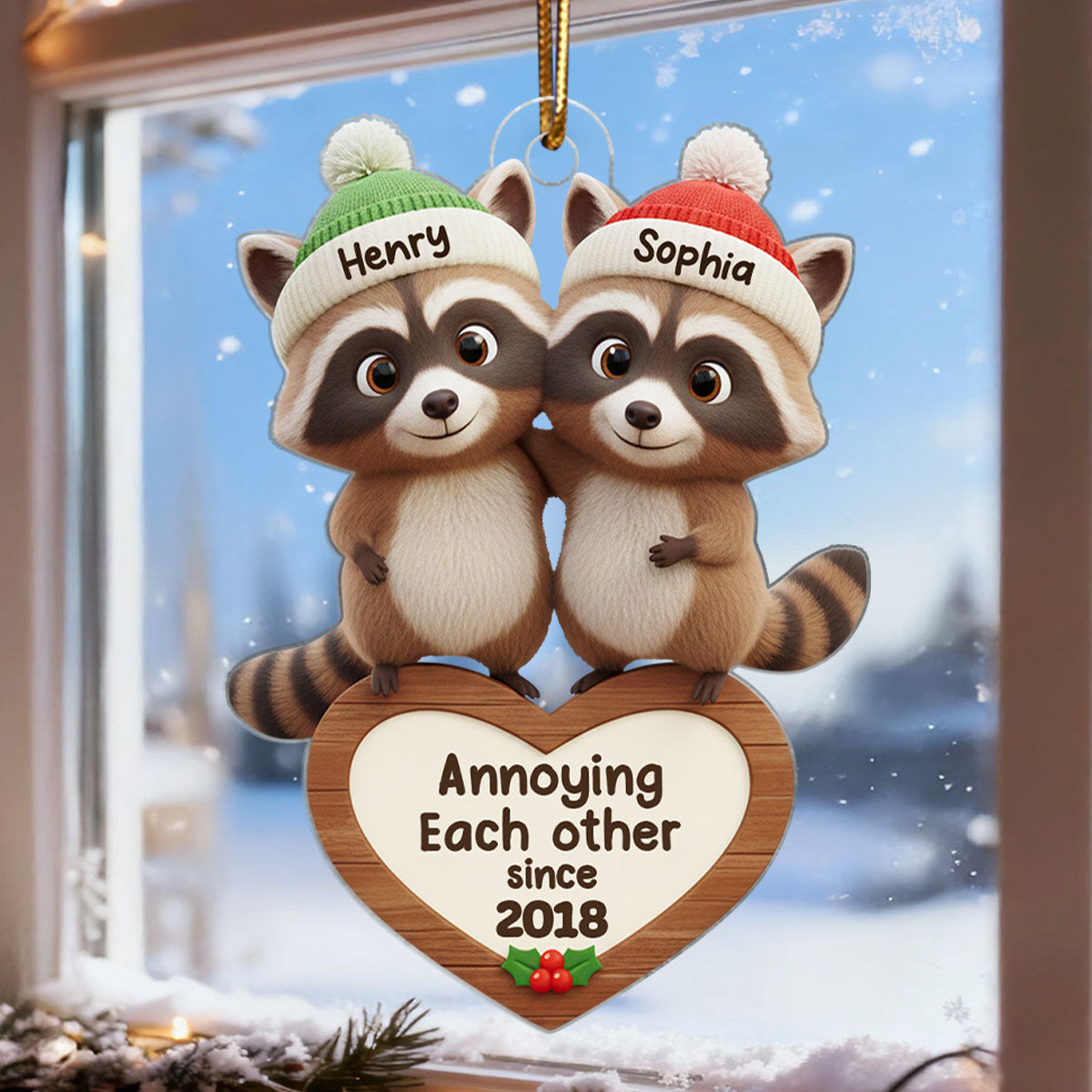 Raccoon Couple Favorite Troublemaker - Personalized Acrylic Ornament - Christmas Gift for Couple, Gift for him, Gift for her