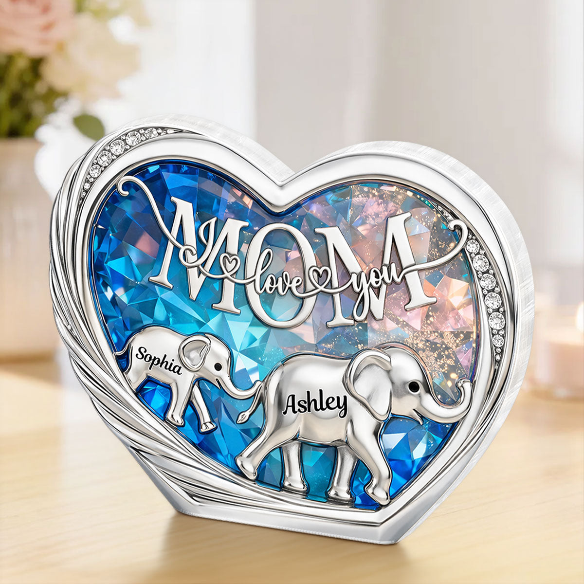 Mom We Love You Elephant Following - Personalized Acrylic Block Plaque - Heartfelt Mother's Day Gift for Mom