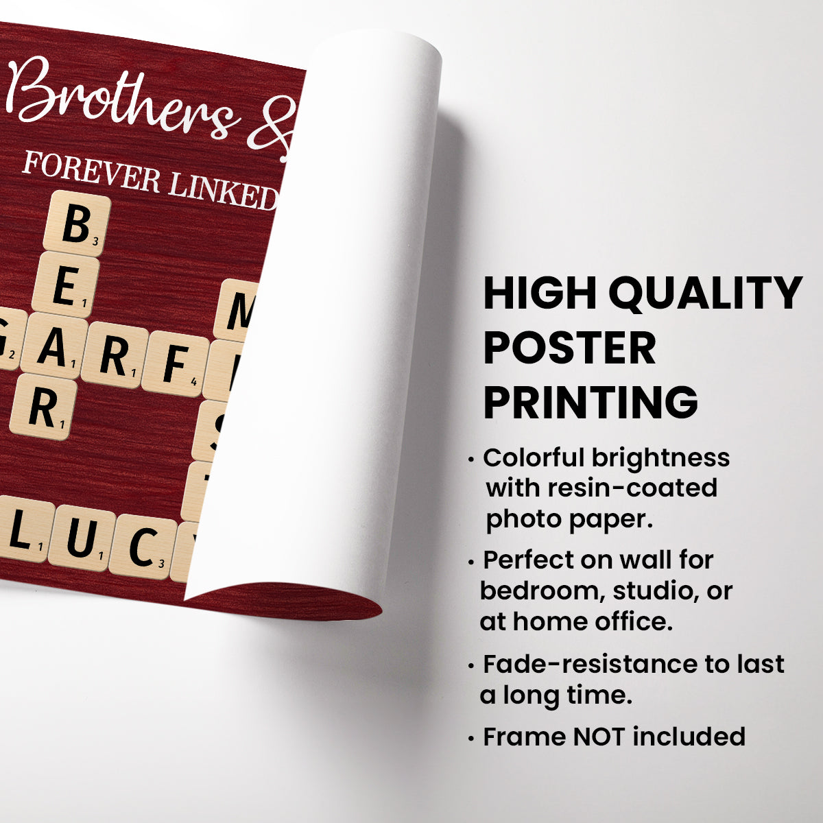 Christmas Festive Brothers & Sisters Forever Linked Together Crossword Puzzle Art - Personalized Poster - Gift For Brothers, Sisters, Siblings, Family