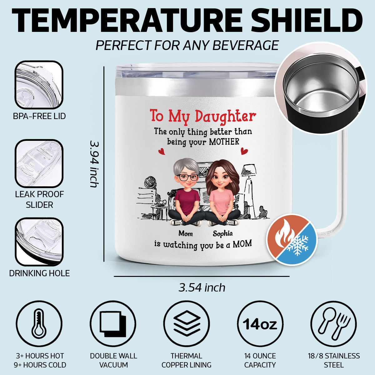 To My Daughter From Mom Dad - Personalized Tumbler With Handle - Heartfelt Mother's Day Gift For Daughter