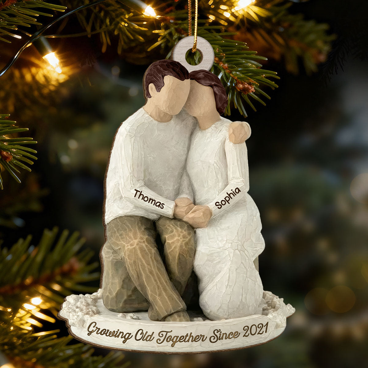 3D Effect Couple Grow Old Together - Personalized Wooden Ornament - Anniversary, Valentine's Day Gift For Him, Gift For Her
