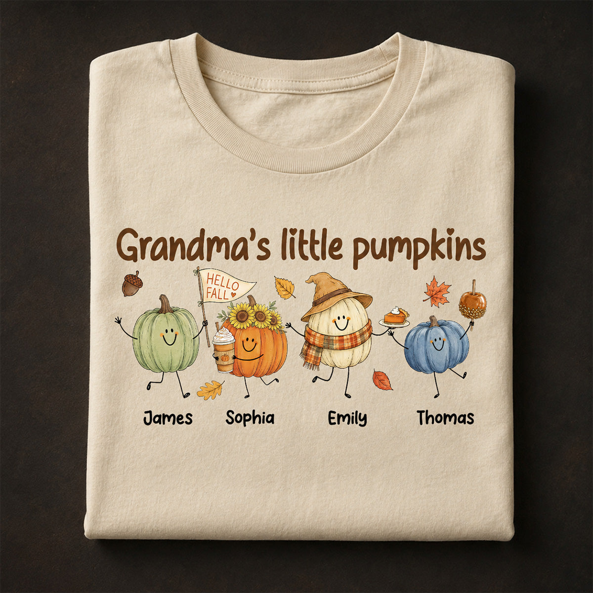 Grandma's Little Pumpkins Cute Characters - Personalized Shirt - Fall Season Shirt For Grandma, Mom