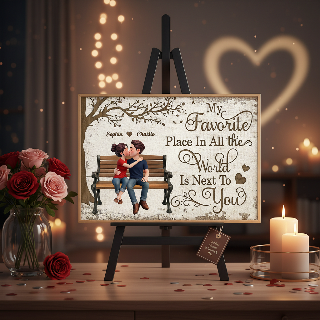 Eternal Love Couple Sitting Kissing Under Tree - Personalized Poster - Valentine's Day Gift For Couple