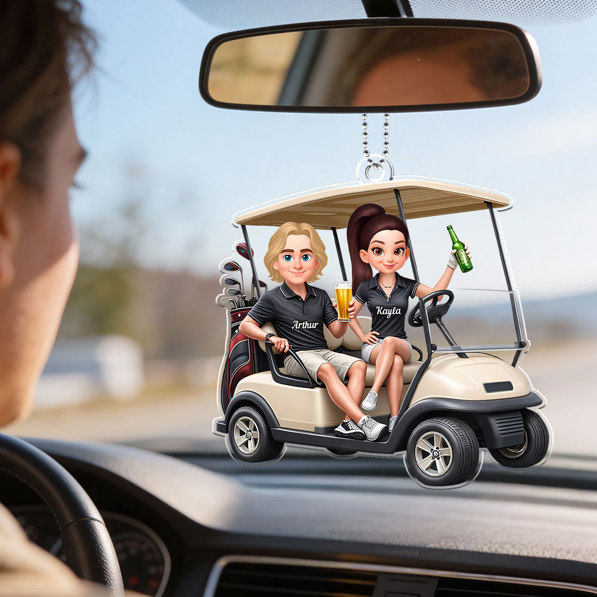 Funny Golf Couple - Personalized Car Hanger - Gift for Couple