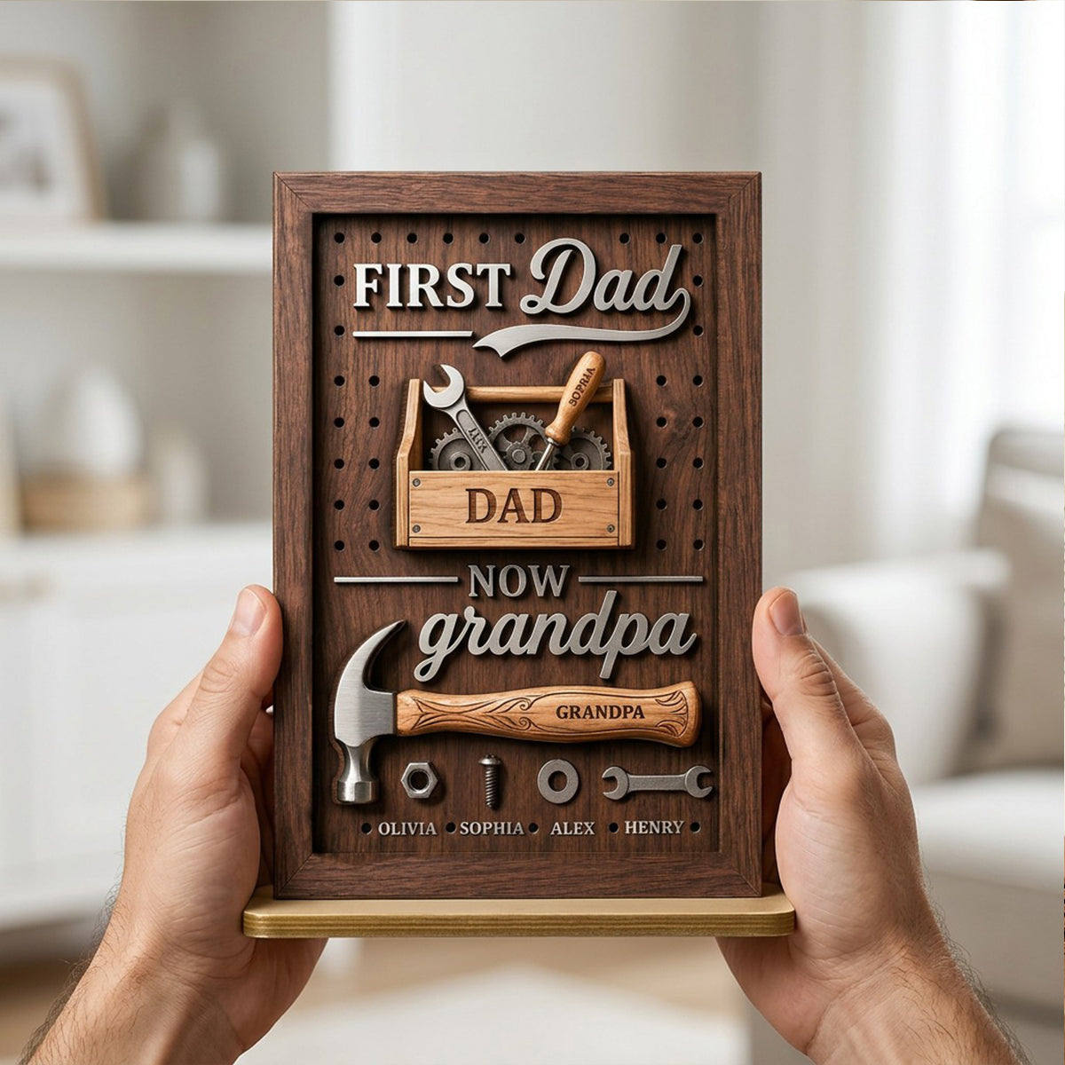 First Dad Now Grandpa Tool Box - Personalized 2-Layered Wooden Plaque - Heartfelt Gift For Dad, Grandpa, Husband