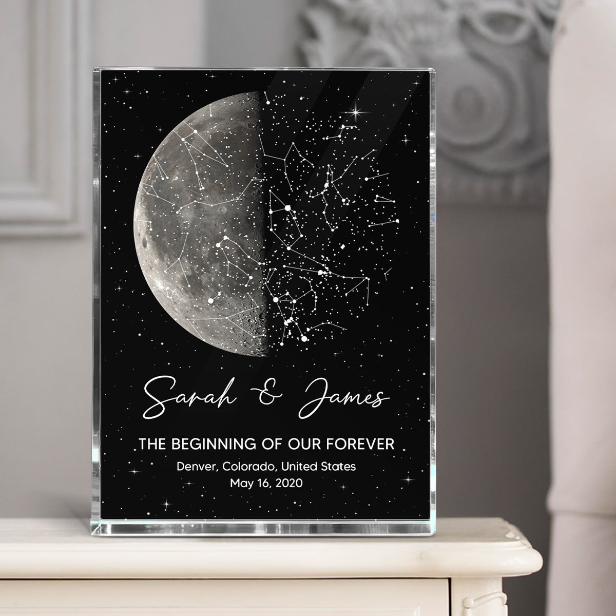 The Night It All Began Custom Moon Phase & Star Map - Personalized Acrylic Block Plaque - Gift For Couple