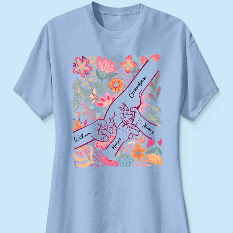 Kids Holding Hand Floral Boho - Personalized Shirt - Mother's Day Gift For Mom Grandma