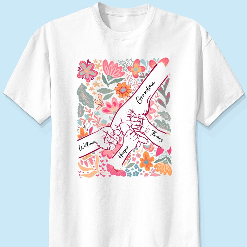Kids Holding Hand Floral Boho - Personalized Shirt - Mother's Day Gift For Mom Grandma