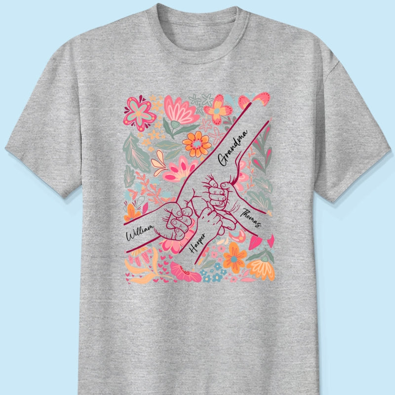 Kids Holding Hand Floral Boho - Personalized Shirt - Mother's Day Gift For Mom Grandma