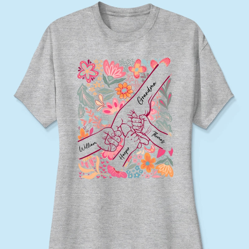 Kids Holding Hand Floral Boho - Personalized Shirt - Mother's Day Gift For Mom Grandma