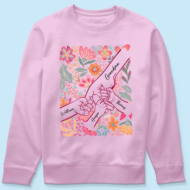 Kids Holding Hand Floral Boho - Personalized Shirt - Mother's Day Gift For Mom Grandma
