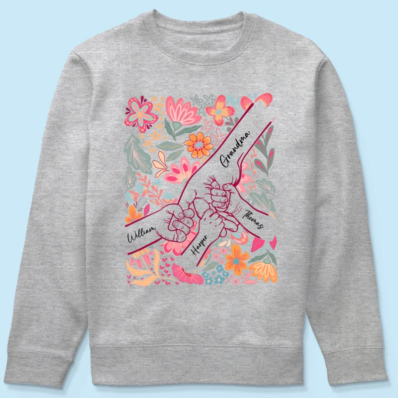 Kids Holding Hand Floral Boho - Personalized Shirt - Mother's Day Gift For Mom Grandma