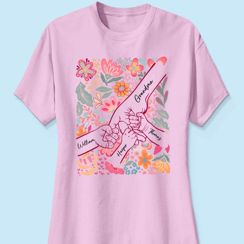 Kids Holding Hand Floral Boho - Personalized Shirt - Mother's Day Gift For Mom Grandma