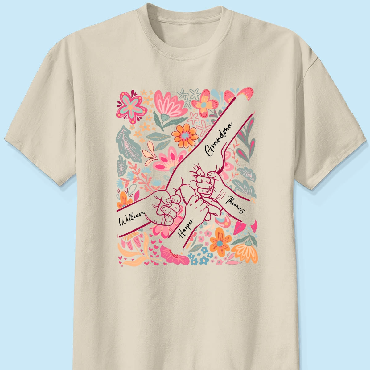 Kids Holding Hand Floral Boho - Personalized Shirt - Mother's Day Gift For Mom Grandma