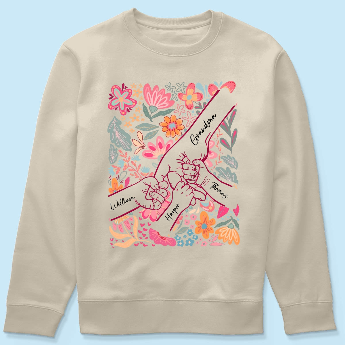 Kids Holding Hand Floral Boho - Personalized Shirt - Mother's Day Gift For Mom Grandma