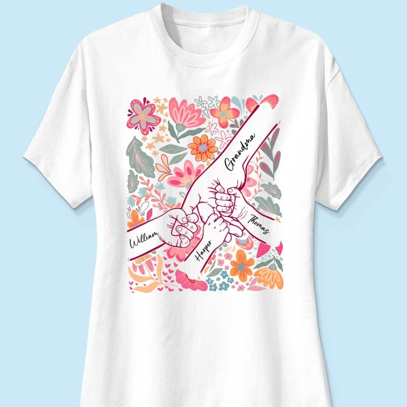 Kids Holding Hand Floral Boho - Personalized Shirt - Mother's Day Gift For Mom Grandma