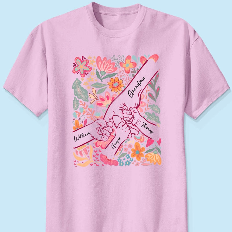 Kids Holding Hand Floral Boho - Personalized Shirt - Mother's Day Gift For Mom Grandma