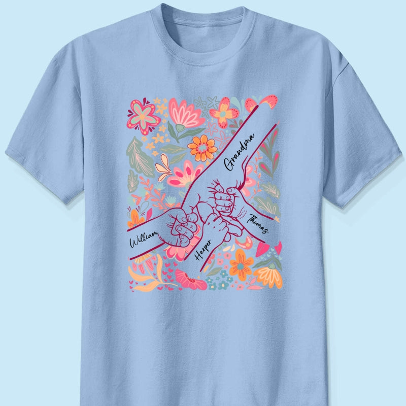 Kids Holding Hand Floral Boho - Personalized Shirt - Mother's Day Gift For Mom Grandma