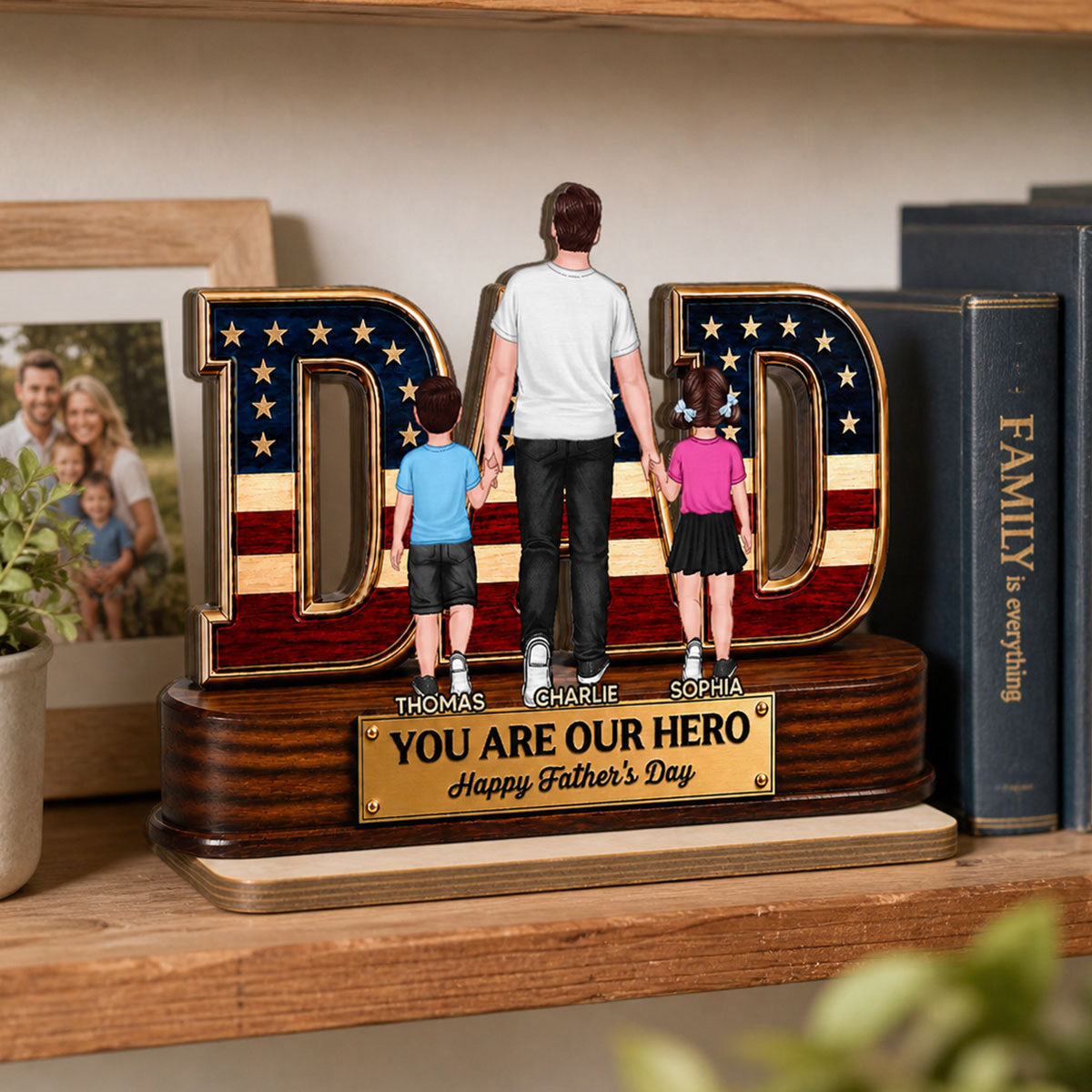 Nation Flag Dad And Kids You Are Our Hero - Personalized 2-Layered Wooden Plaque -  Gift For Dad, Husband