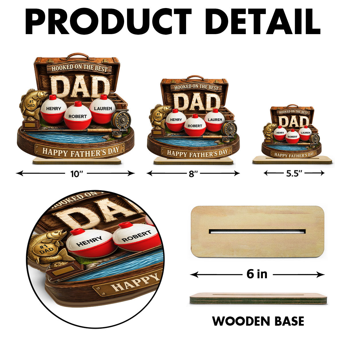 Hooked On The Best Dad Fishing - Personalized 2-Layered Wooden Plaque - Heartfelt Gift For Fishing Dad, Gift For Husband
