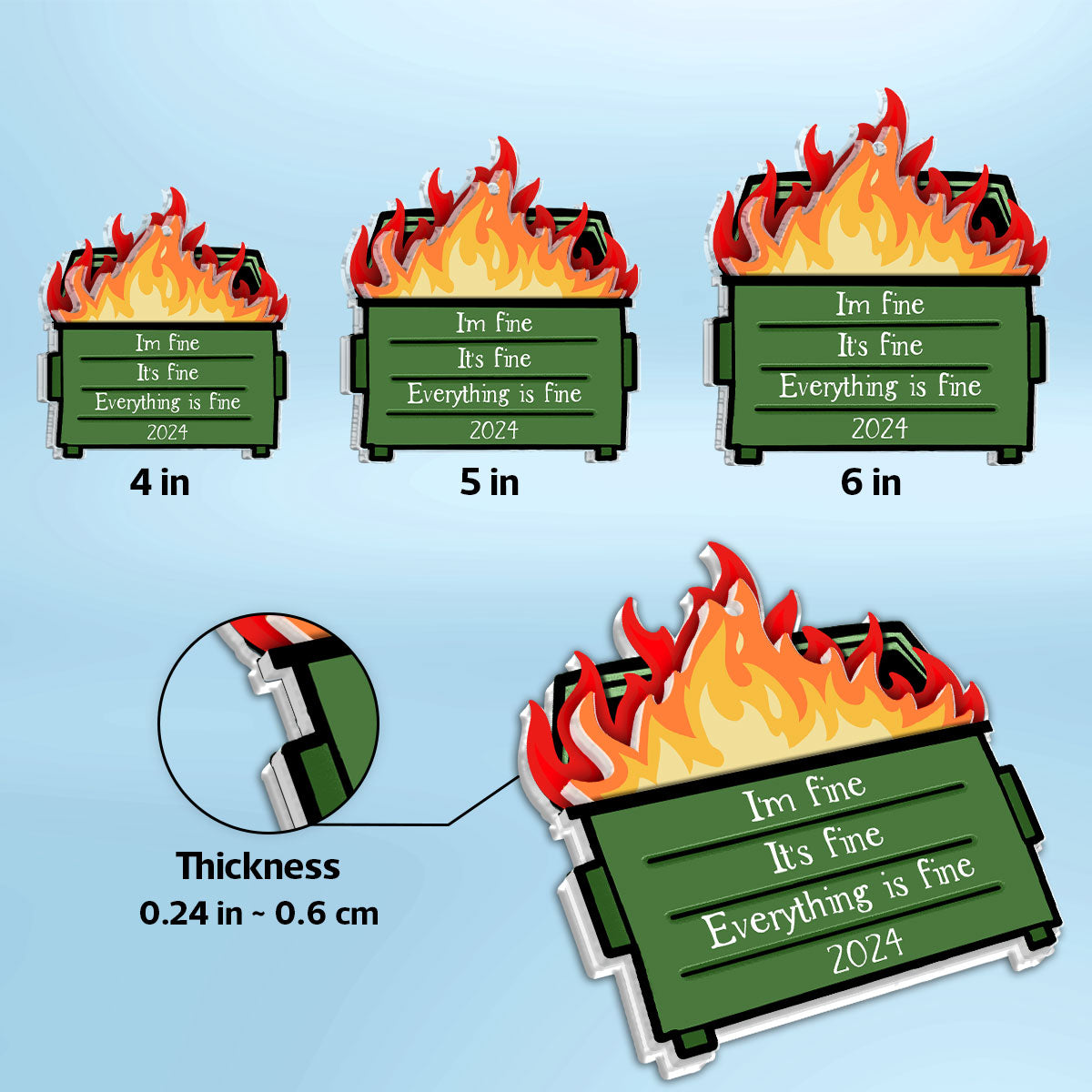 Dumpster Fire I'm Fine Snarky Personalized 2-Layer Acrylic Ornament