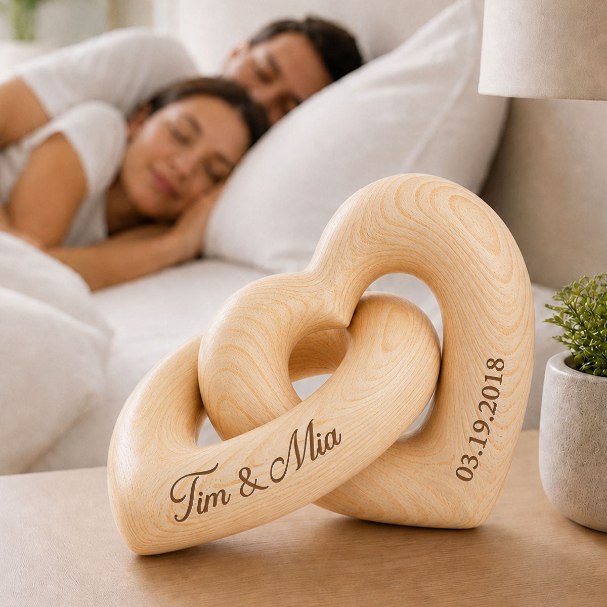 Personalized Wooden Heart Sculpture, Custom Couple Names Gift, Romantic Anniversary Gift, Heartfelt Gift for Her, Gift for Him