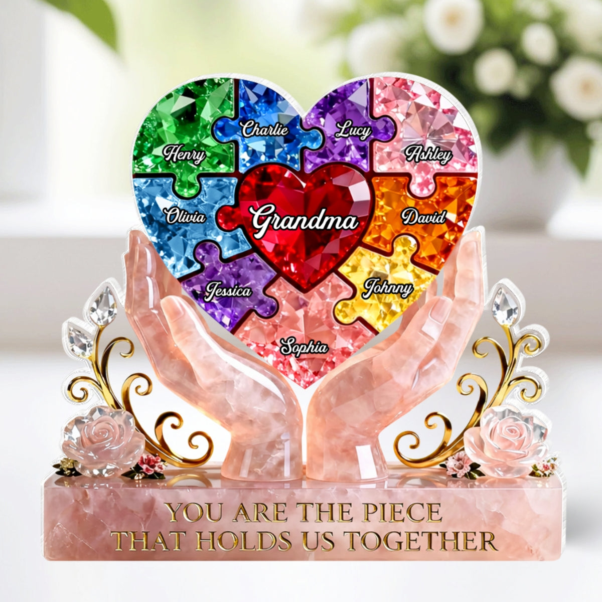 Precious Puzzle Heart Grandma - Personalized Acrylic Block Plaque - Heartfelt Gift For Grandma