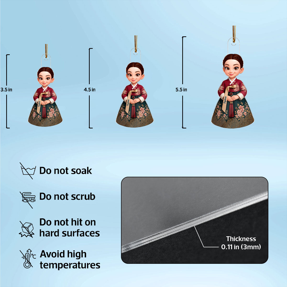 3D Effect Man Woman Korean Hanbok - Personalized Acrylic Ornament - Gift For Korean, Korean Lovers