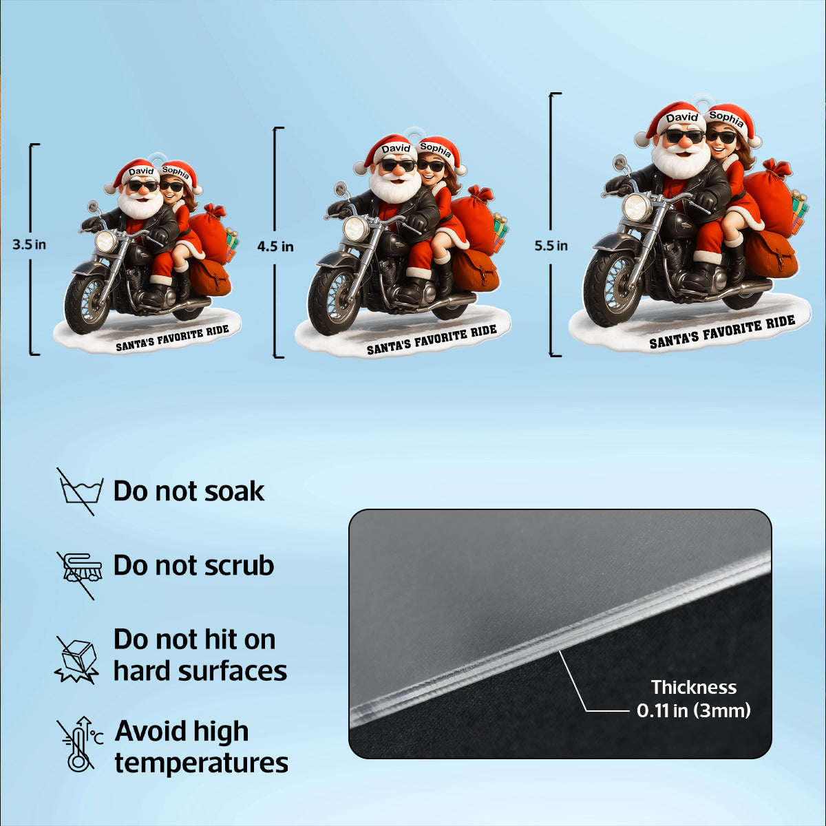 Bikers Santa Couple Riding Partners for Life - Personalized Acrylic Ornament - Gift for Him, Gift for Her