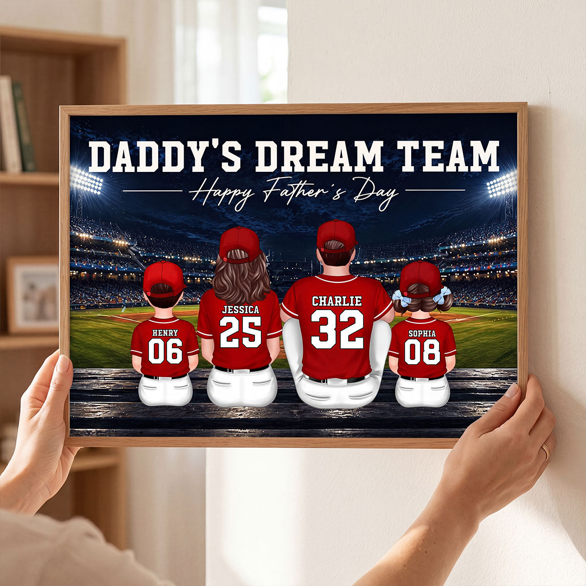Baseball Friday Night Stadium Lights Daddy's Dream Team - Personalized Poster - Father's Day Gift For Baseball Dad, Husband