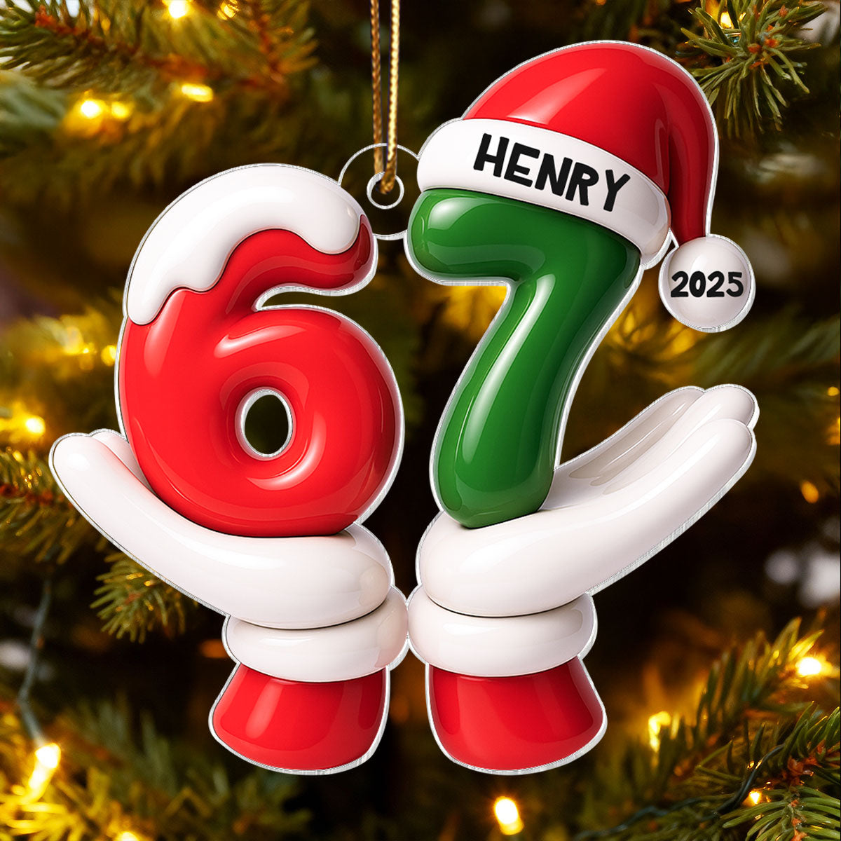 Santa Six Seven Viral Quote Gen Z Tiktok Trend - Personalized Acrylic Ornament - Christmas Gift for Kid, Grandkids