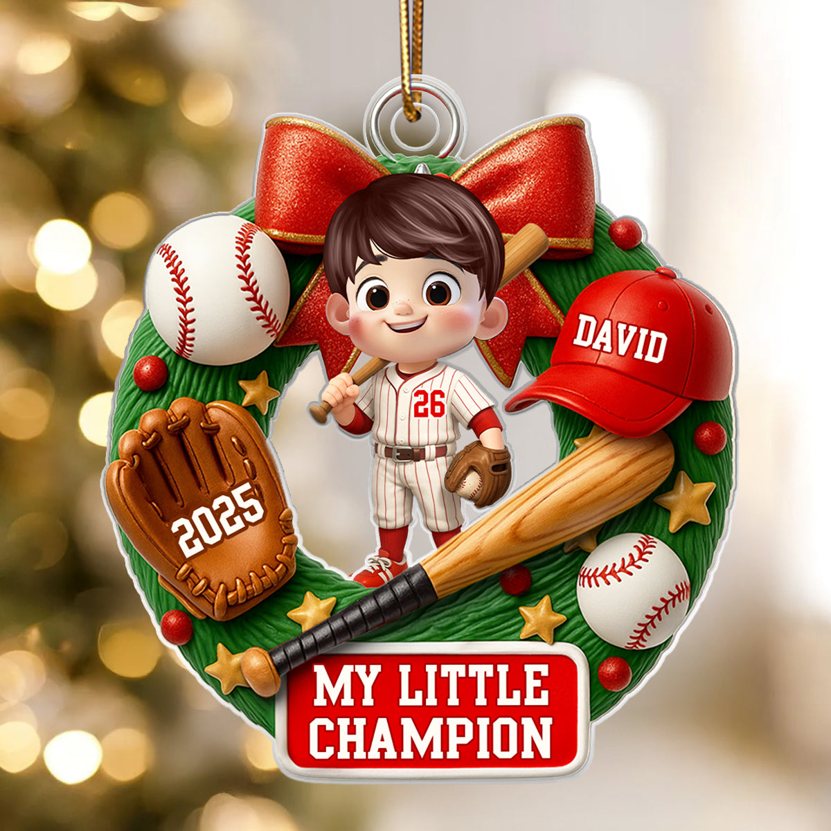 Baseball Kid Christmas 3D Effect - Personalized Acrylic Ornament - Unique Christmas Gift For Kid