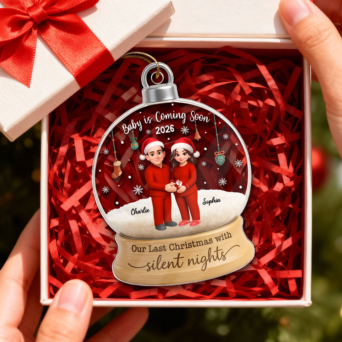 Last Christmas With Silent Nights Expecting Couple Parents-to-be - Personalized Acrylic Ornament