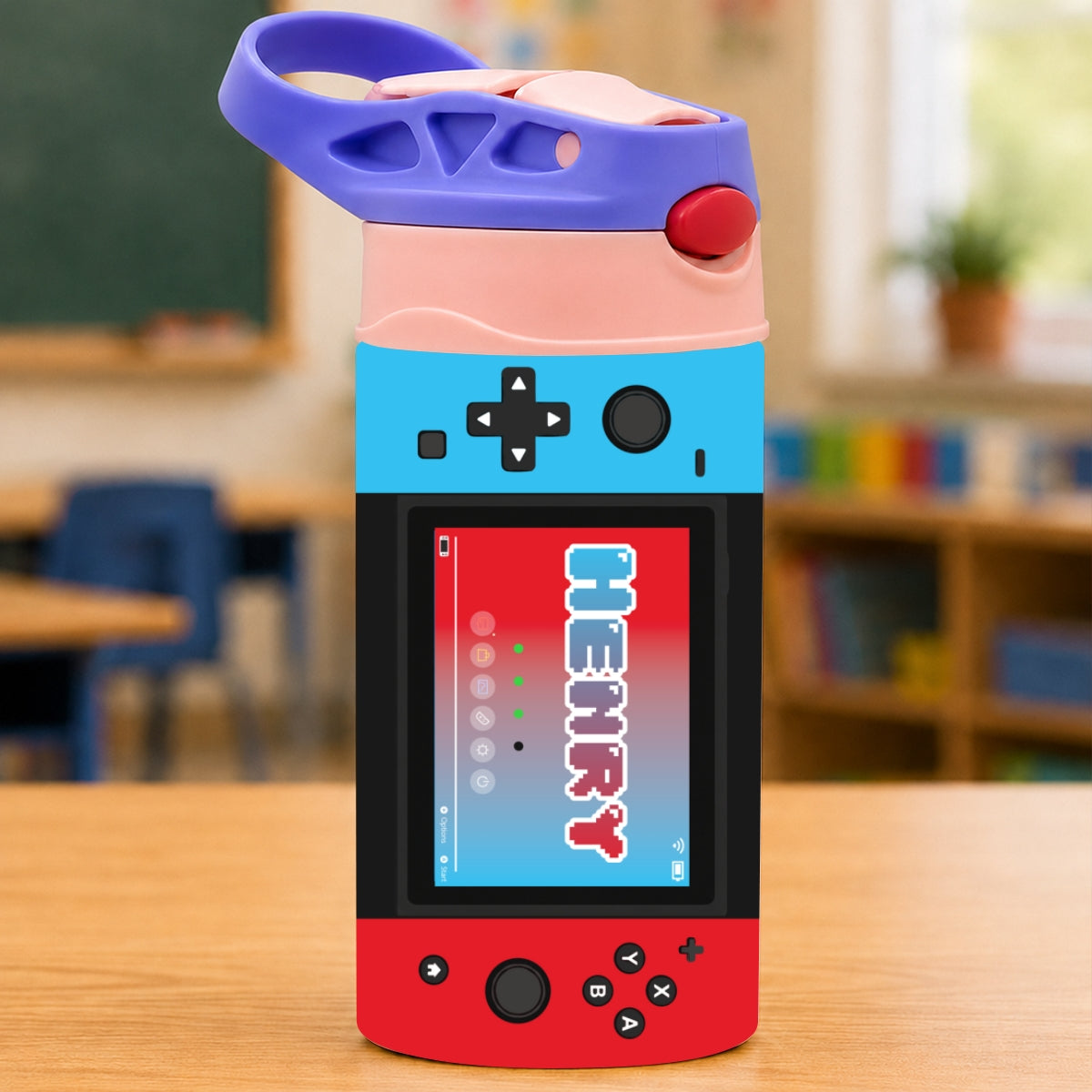 Gaming Controller Theme Kid Custom Name - Personalized Kid Insulated Water Bottle - Stainless Steel Toddler Cups with Straws, BPA Free, Leak-Proof