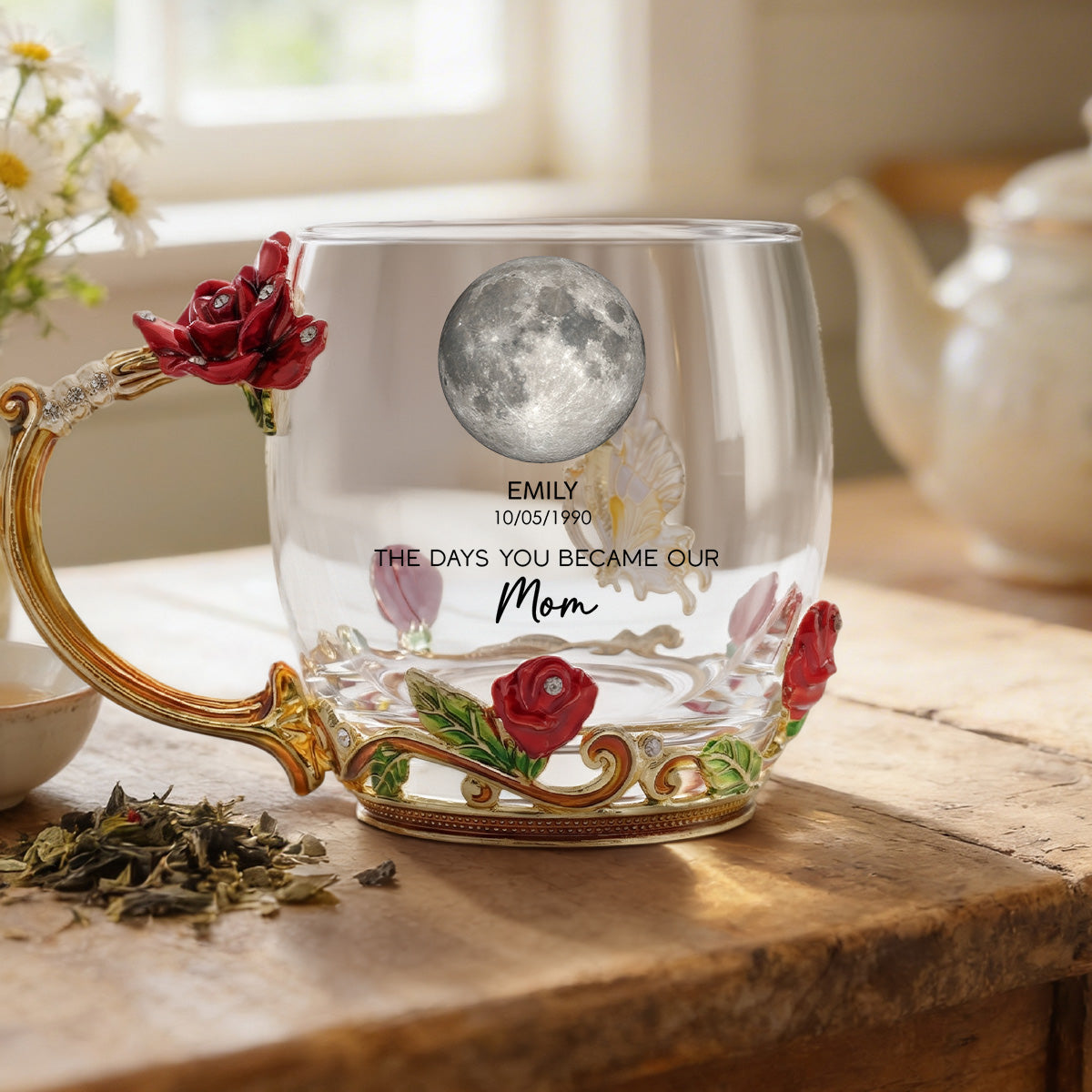 The Days You Became Our Mom - Personalized Enamel Flower Tea Cup - Gift For Mom