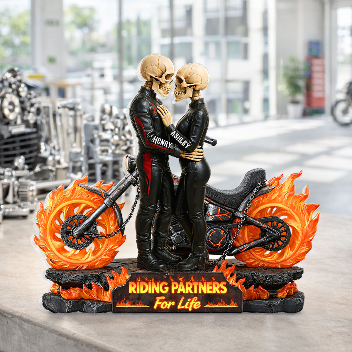 Biker Skeleton Couple - Personalized Acrylic Block - Gift for Couple