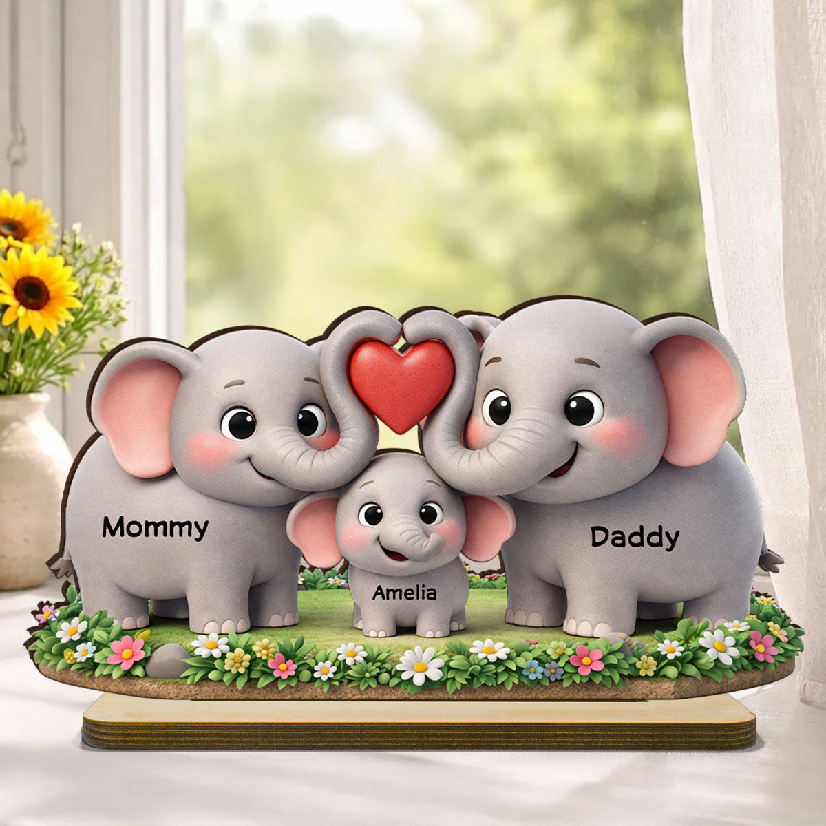 Elephant Mom Dad Family - Personalized 2-Layered Wooden Plaque - Heartfelt Mother's Day Gift for Mom