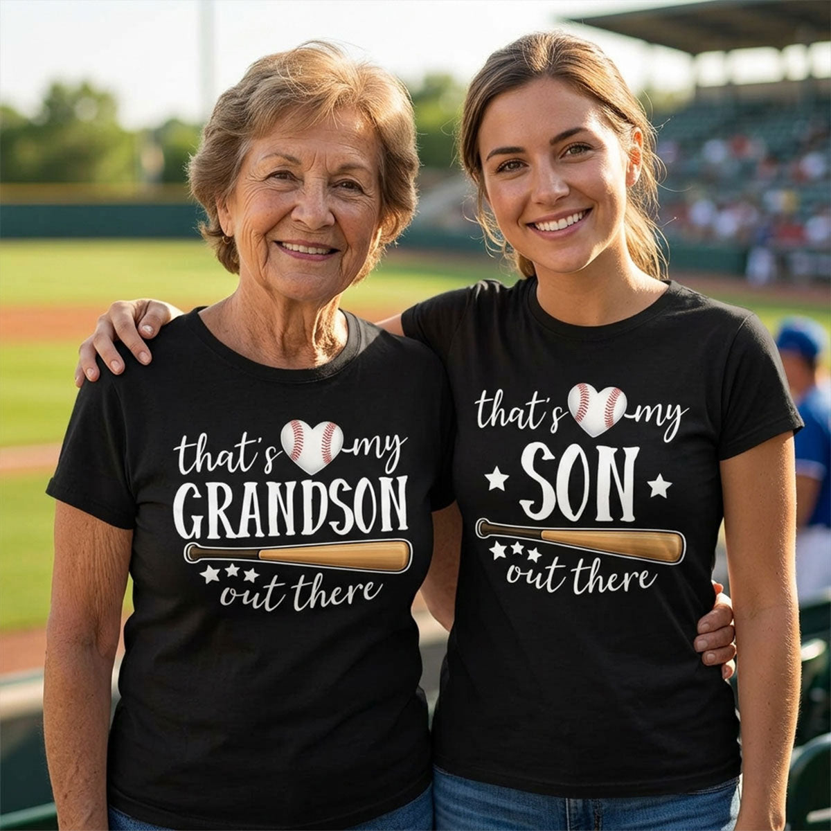 That's My Grandson Out There Player Silhouette - Personalized Double Sided Shirt - Baseball Softball Grandma Mom