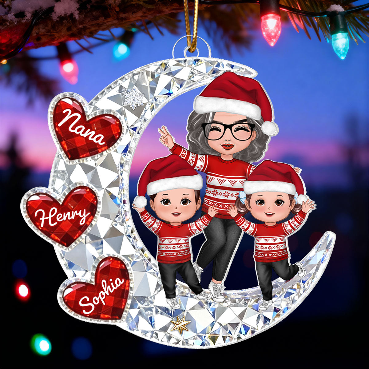 3D Crystal Effect Happy Grandma Grandkids - Personalized Acrylic Ornament - Christmas Gift for Grandma, Grandkids