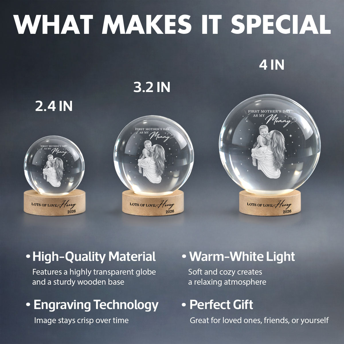 First Mother's Day As My Mommy - Personalized Crystal Ball LED Night Light - Heartfelt Mother's Day Gift for New Mom, Wife