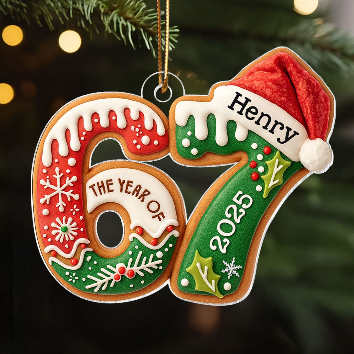 Custom Name Six Seven, Funny 6 7 - Personalized Acrylic Ornament - Kids Gen Alpha Humor Christmas Gift, Christmas Tree Decor