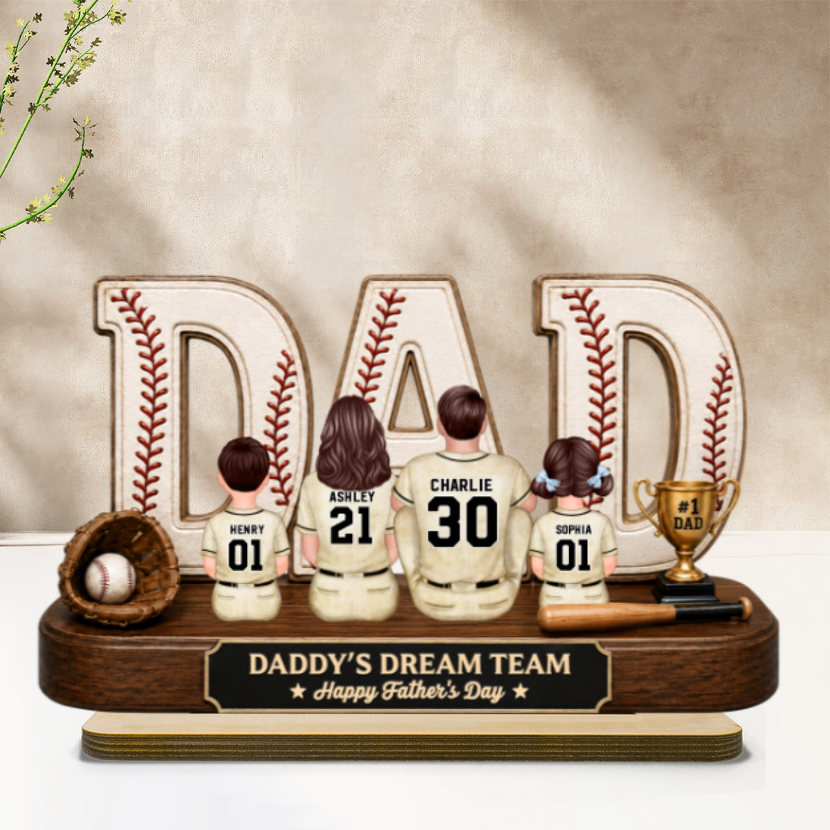 Baseball Daddy's Dream Team - Personalized 2-Layered Wooden Plaque - Unique Trending  Gift For Dad, Husband, Baseball Fans