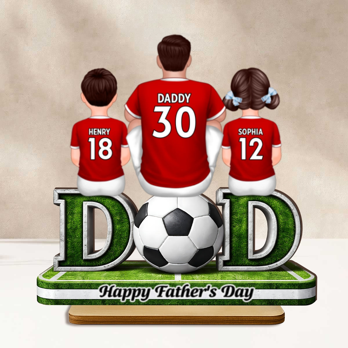 Soccer Dad And Kids Sitting Together - Personalized 2-Layered Wooden Plaque - Heartfelt Gift For Soccer Dad, Gift For Husband