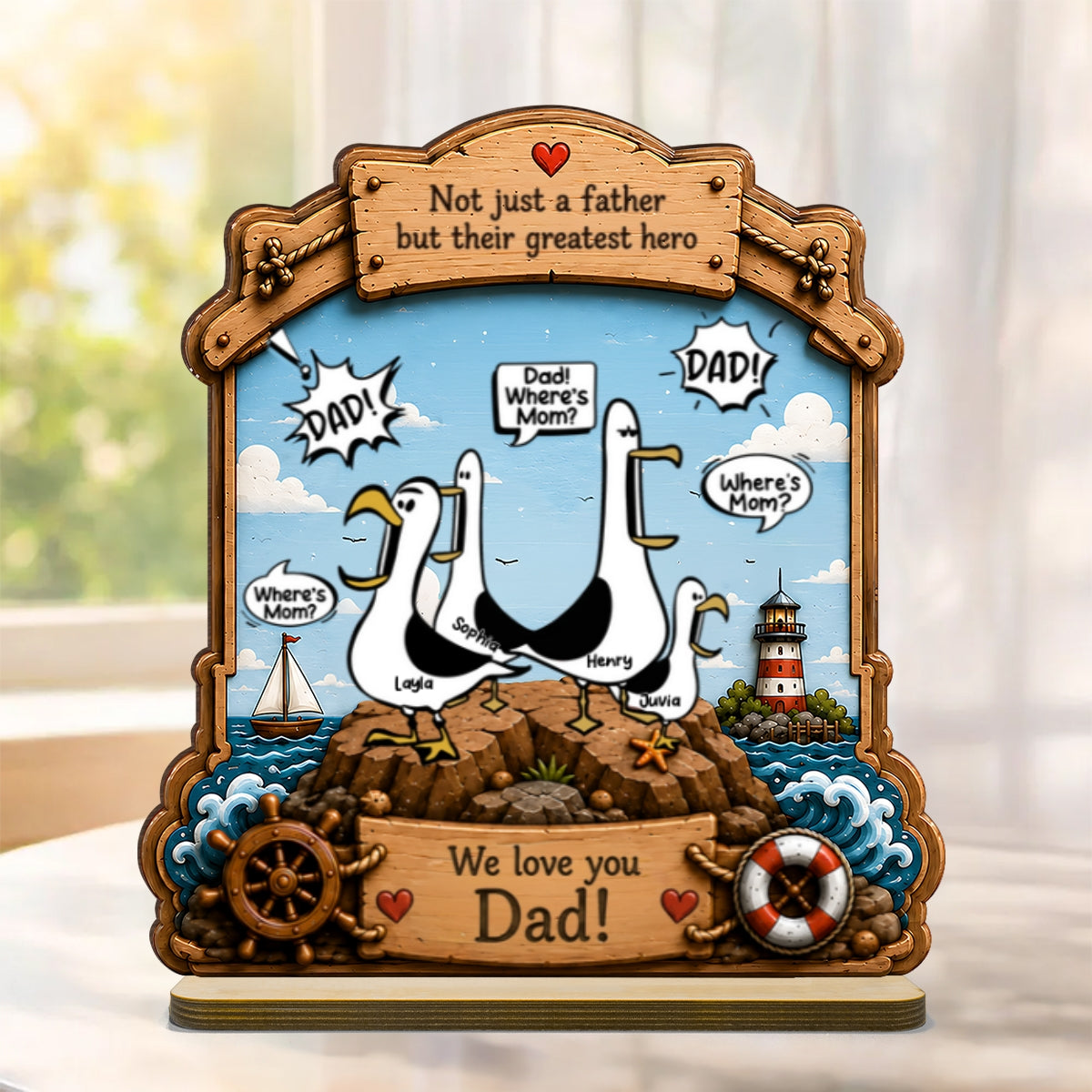 Funny Seagull Daddy Where's Mom - Personalized 2-Layered Wooden Plaque - Funny Gift For Dad, Husband